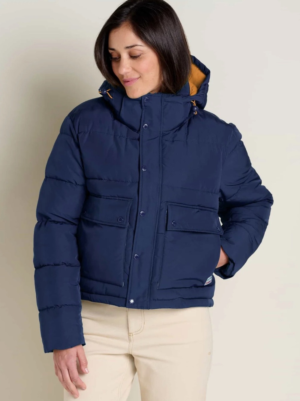 Toad&Co Navy Hooded Puffer Jacket with Contrast Lining